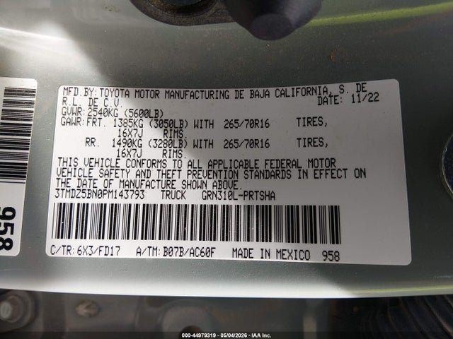Aukcja sprzedaży 2023 Toyota Tacoma Trd Off Road, vin: 3TMDZ5BN0PM143793, numer aukcji: 44979319