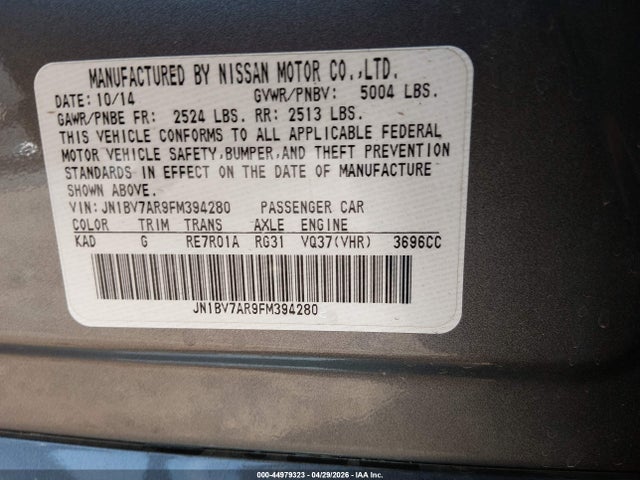 Aukcja sprzedaży 2015 Infiniti Q50 Premium, vin: JN1BV7AR9FM394280, numer aukcji: 44979323