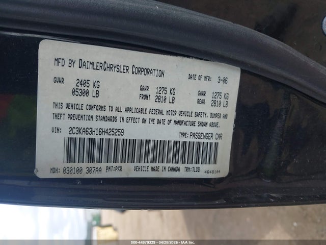 2006 Chrysler 300c მანქანა იყიდება აუქციონზე, vin: 2C3KA63H16H425259, აუქციონის ნომერი: 44979329