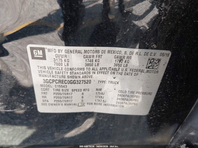 3GCPCREC0GG327520 Chevrolet Silverado 1500 1lt