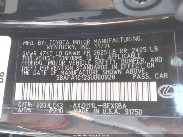 2025 Lexus Es 300h Ultra Luxury მანქანა იყიდება აუქციონზე, vin: 58AFA1C12SU060928, აუქციონის ნომერი: 44979343