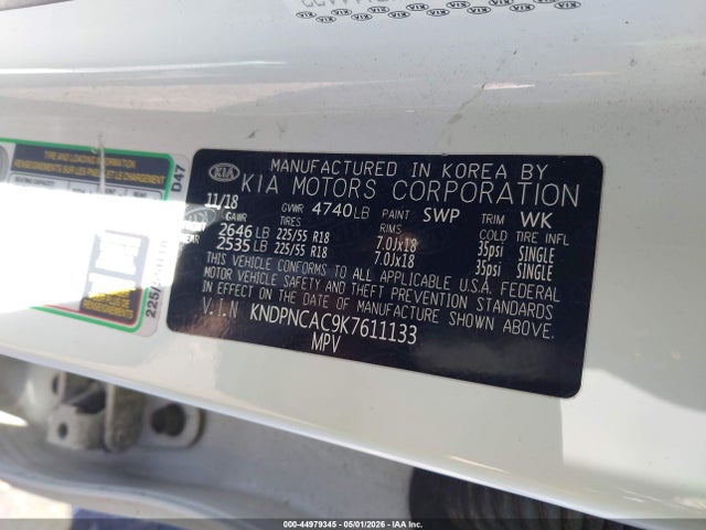 Aukcja sprzedaży 2019 Kia Sportage Ex, vin: KNDPNCAC9K7611133, numer aukcji: 44979345