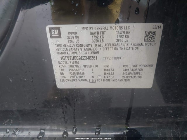 Продаж на аукціоні авто 2014 Gmc Sierra 1500 Sle, vin: 1GTV2UEC9EZ348361, номер лоту: 44979348