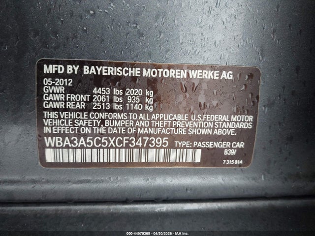 Aukcja sprzedaży 2012 Bmw 328i, vin: WBA3A5C5XCF347395, numer aukcji: 44979368