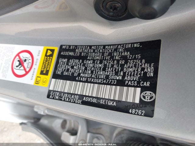 4T4BF1FK0GR547733 Toyota CAMRY XLE