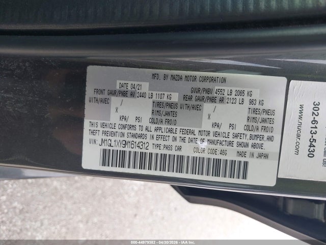Aukcja sprzedaży 2021 Mazda Mazda6 Signature, vin: JM1GL1XY9M1614312, numer aukcji: 44979382