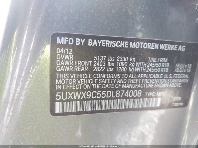 Aukcja sprzedaży 2013 Bmw X3 Xdrive28i, vin: 5UXWX9C55DL874008, numer aukcji: 44979390