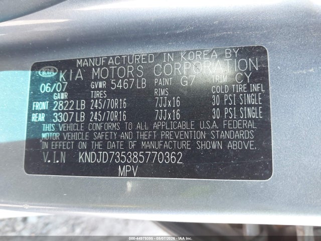 44979395 :رقم المزاد ، KNDJD735385770362 vin ، 2008 Kia Sorento Lx Base مزاد بيع