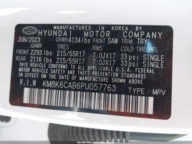 Продаж на аукціоні авто 2023 Hyundai Kona Sel, vin: KM8K6CAB6PU057763, номер лоту: 44979408