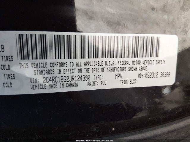 Продажа на аукционе авто 2018 Chrysler Pacifica Touring L, vin: 2C4RC1BG2JR124390, номер лота: 44979424