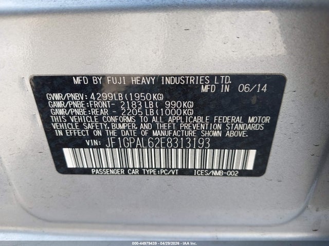 Продажа на аукционе авто 2014 Subaru Impreza 2.0i Sport Premium, vin: JF1GPAL62E8313193, номер лота: 44979439