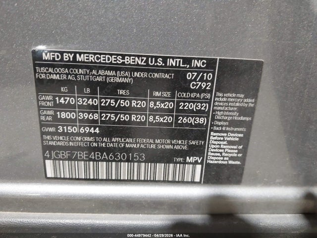 Продажа на аукционе авто 2011 Mercedes-benz Gl 450 4matic, vin: 4JGBF7BE4BA630153, номер лота: 44979442