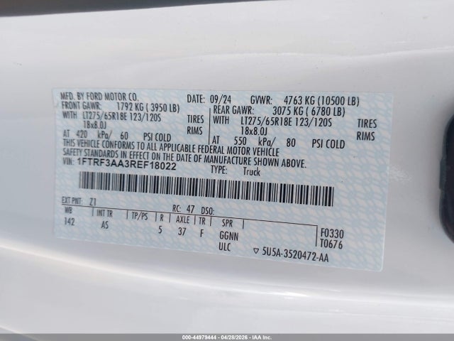44979444 :رقم المزاد ، 1FTRF3AA3REF18022 vin ، 2024 Ford F-350 Xl مزاد بيع