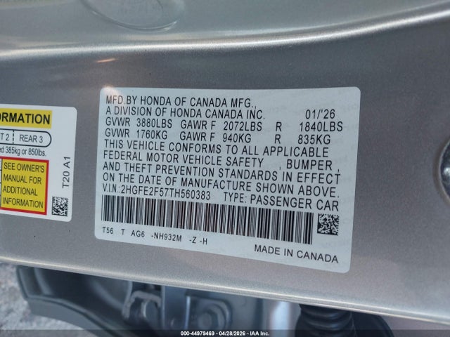 Honda Civic Sport 2026 2HGFE2F57TH560383 Image 9