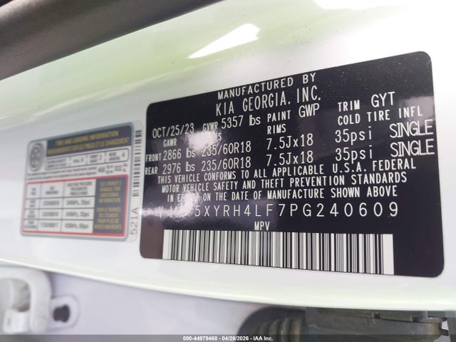 2023 Kia Sorento Ex მანქანა იყიდება აუქციონზე, vin: 5XYRH4LF7PG240609, აუქციონის ნომერი: 44979468