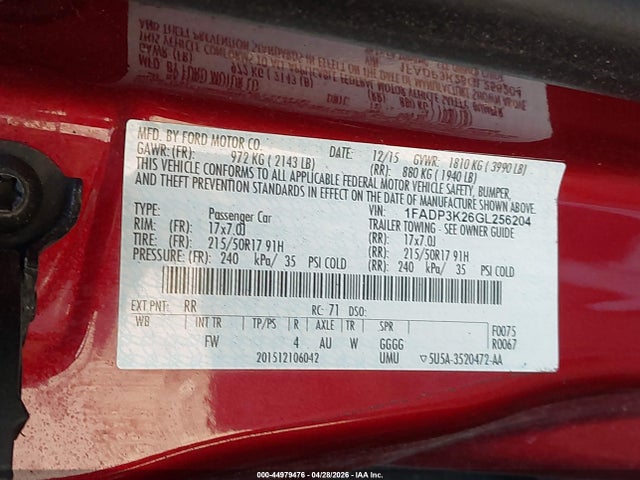 Продаж на аукціоні авто 2016 Ford Focus Se, vin: 1FADP3K26GL256204, номер лоту: 44979476