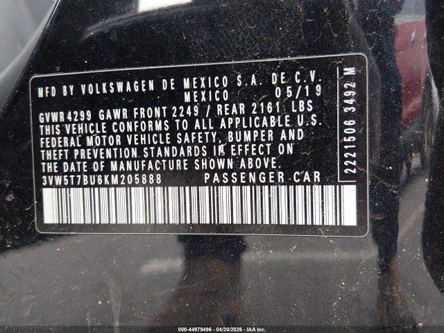 44979496 :رقم المزاد ، 3VW5T7BU6KM205888 vin ، 2019 Volkswagen Jetta Gli مزاد بيع