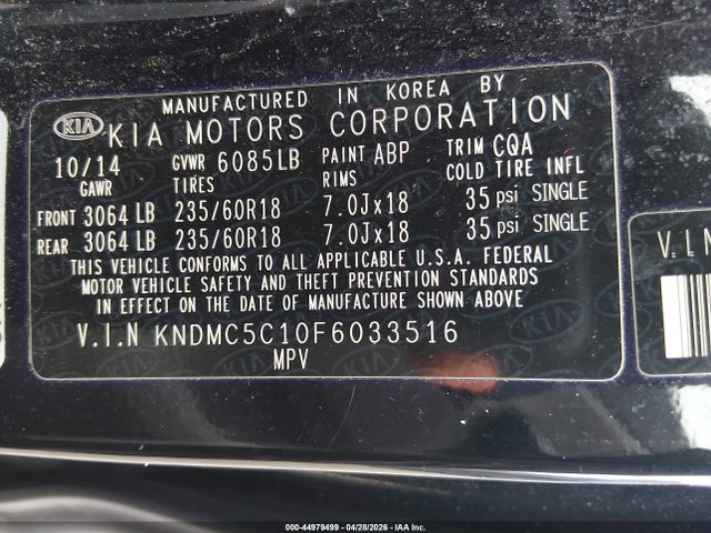 Продаж на аукціоні авто 2015 Kia Sedona Ex, vin: KNDMC5C10F6033516, номер лоту: 44979499