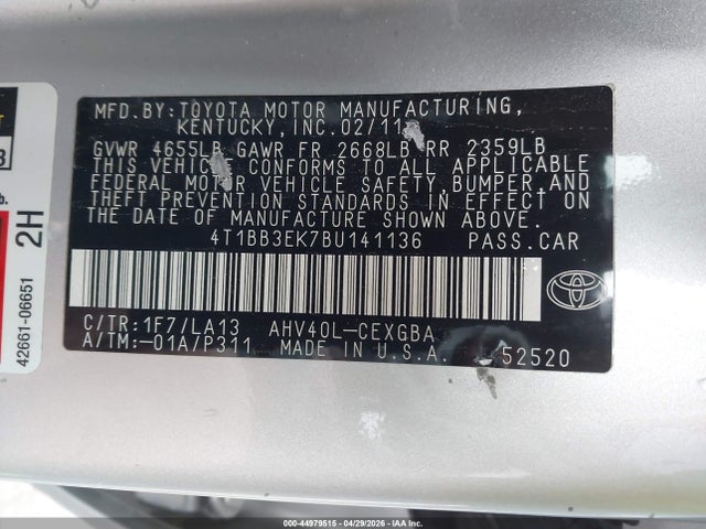 Продаж на аукціоні авто 2011 Toyota Camry Hybrid, vin: 4T1BB3EK7BU141136, номер лоту: 44979515