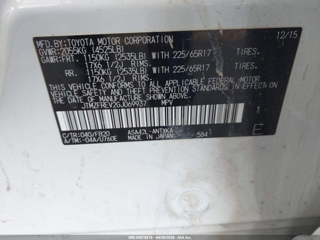 Aukcja sprzedaży 2016 Toyota Rav4 Le, vin: JTMZFREV2GJ069937, numer aukcji: 44979518