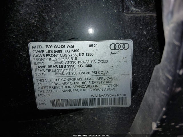 Продаж на аукціоні авто 2021 Audi Q5 Premium Plus 45 Tfsi Quattro S Tronic, vin: WA1BAAFY5M2109101, номер лоту: 44979519