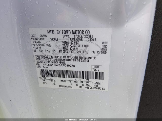 44979533 :رقم المزاد ، 1FTEX1CW8AFD19278 vin ، 2010 Ford F-150 Stx/xl مزاد بيع