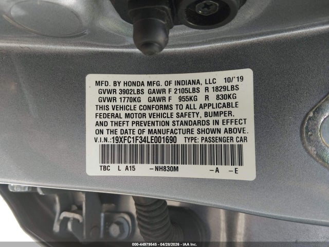 Aukcja sprzedaży 2020 Honda Civic Ex, vin: 19XFC1F34LE001690, numer aukcji: 44979545