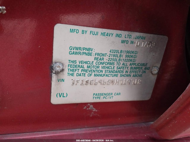 Aukcja sprzedaży 2004 Subaru Forester 2.5xt, vin: JF1SG69684H719718, numer aukcji: 44979546
