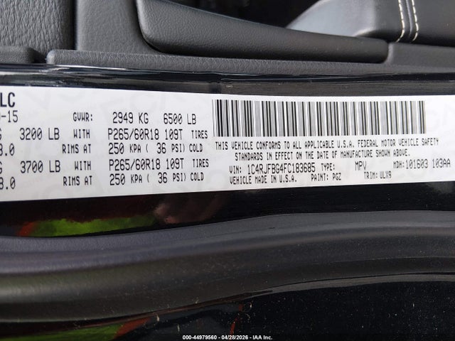 44979560 :رقم المزاد ، 1C4RJFBG4FC183685 vin ، 2015 Jeep Grand Cherokee Limited مزاد بيع