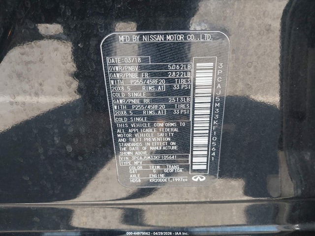 Auction sale of the 2019 Infiniti Qx50 Essential, vin: 3PCAJ5M33KF105641, lot number: 44979562