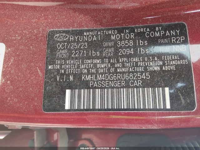 44979567 :رقم المزاد ، KMHLM4DG6RU682545 vin ، 2024 Hyundai Elantra Sel مزاد بيع