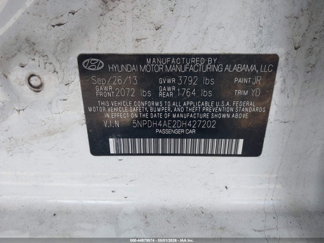 Продаж на аукціоні авто 2013 Hyundai Elantra Gls/limited, vin: 5NPDH4AE2DH427202, номер лоту: 44979574