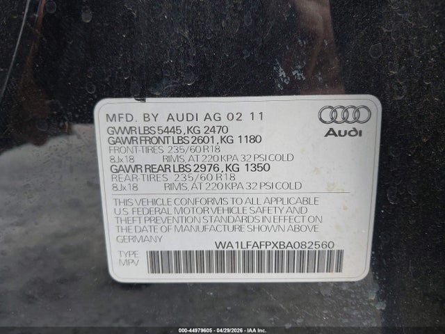 Aukcja sprzedaży 2011 Audi Q5 2.0t Premium, vin: WA1LFAFPXBA082560, numer aukcji: 44979605