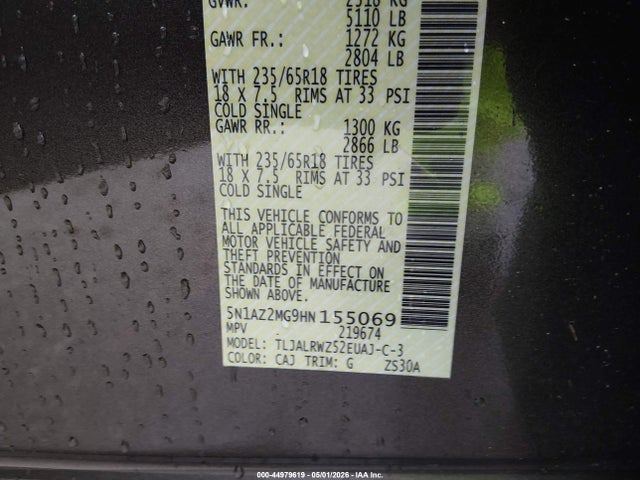 5N1AZ2MG9HN155069 Nissan MURANO SL