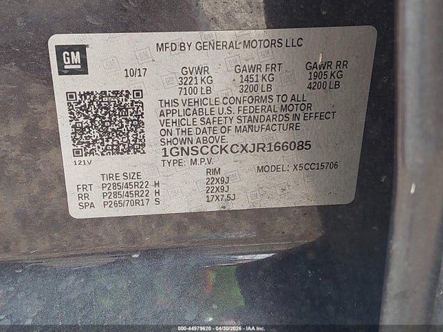 44979620 :رقم المزاد ، 1GNSCCKCXJR166085 vin ، 2018 Chevrolet Tahoe Premier مزاد بيع