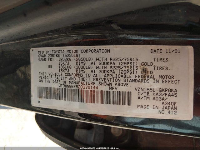 2002 Toyota 4runner Sr5 V6 მანქანა იყიდება აუქციონზე, vin: JT3HN86R820370144, აუქციონის ნომერი: 44979672