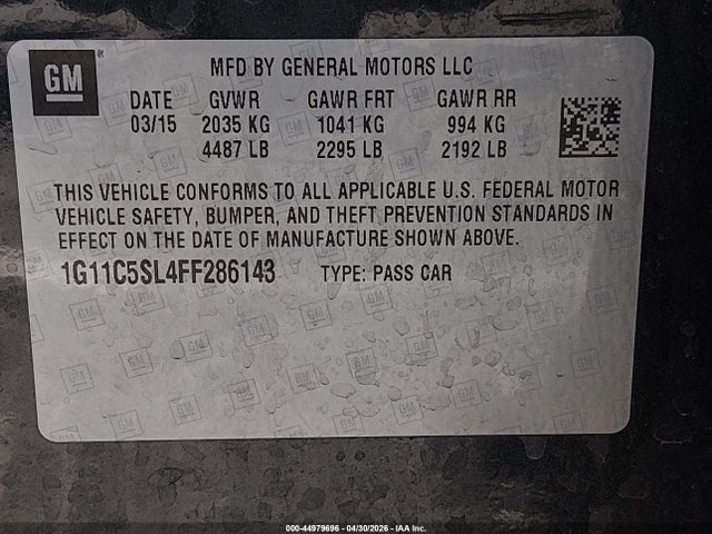 Chevrolet MALIBU 1LT 2015 1G11C5SL4FF286143 Image 9