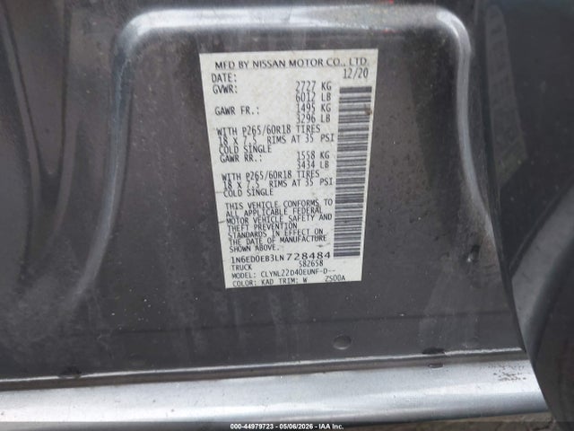 Продажа на аукционе авто 2020 Nissan Frontier Sv 4x4, vin: 1N6ED0EB3LN728484, номер лота: 44979723