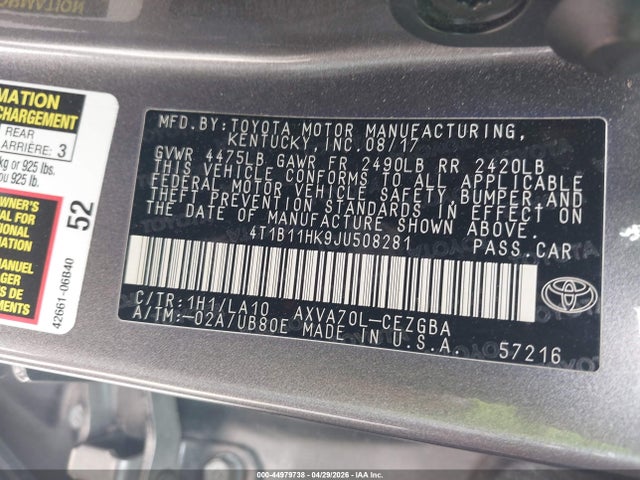 4T1B11HK9JU508281 Toyota CAMRY XLE