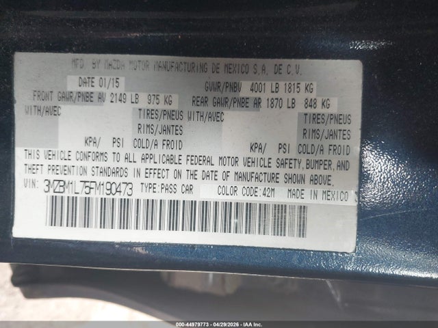 Продажа на аукционе авто 2015 Mazda Mazda3 I Touring, vin: 3MZBM1L75FM190473, номер лота: 44979773