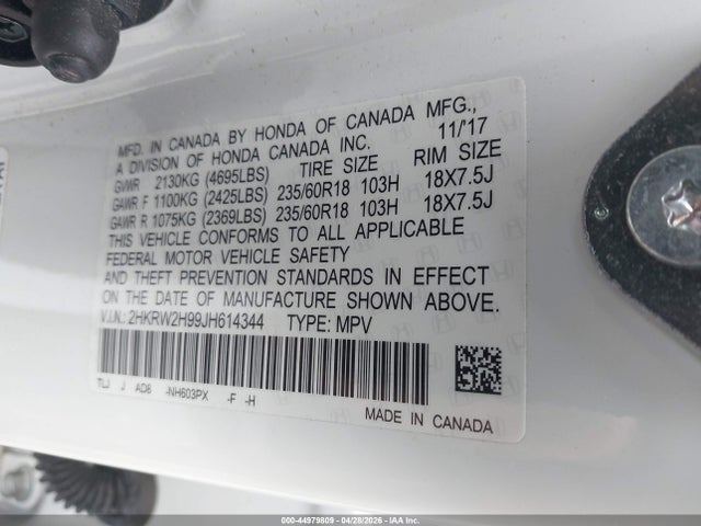 Aukcja sprzedaży 2018 Honda Cr-v Touring, vin: 2HKRW2H99JH614344, numer aukcji: 44979809