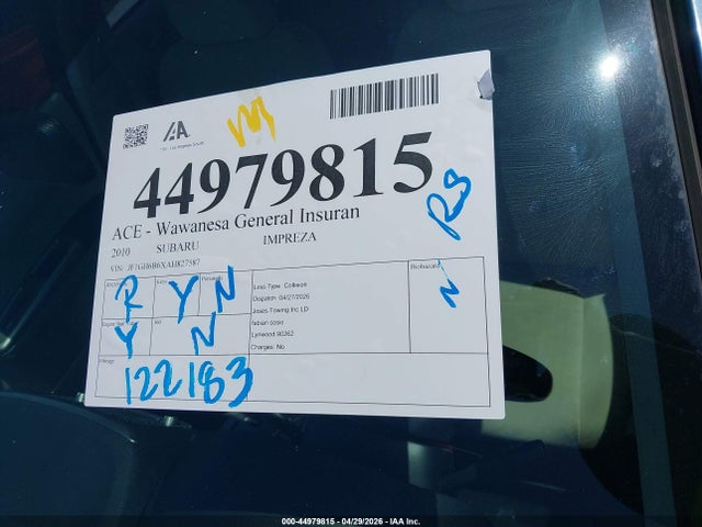 Aukcja sprzedaży 2010 Subaru Impreza 2.5i Premium, vin: JF1GH6B6XAH827587, numer aukcji: 44979815