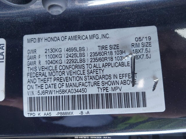5J6RW1H58KA034450 Honda CR-V EX