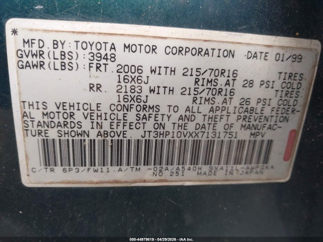 Продажа на аукционе авто 1999 Toyota Rav4, vin: JT3HP10VXX7131751, номер лота: 44979819