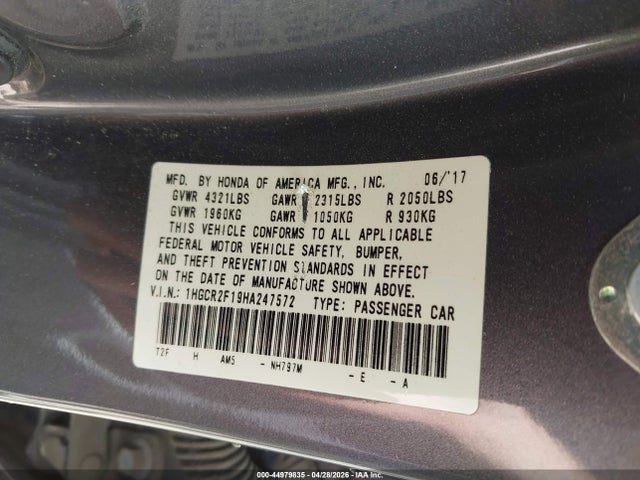Продажа на аукционе авто 2017 Honda Accord Sport Se, vin: 1HGCR2F19HA247572, номер лота: 44979835