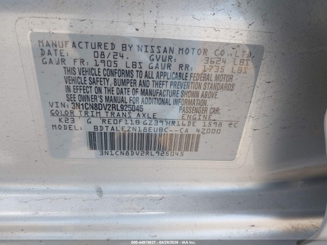 Nissan Versa 1.6 S 2024 3N1CN8DV2RL925045 Image 9