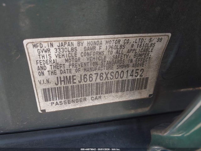 Продажа на аукционе авто 1999 Honda Civic Lx, vin: JHMEJ6676XS001452, номер лота: 44979842