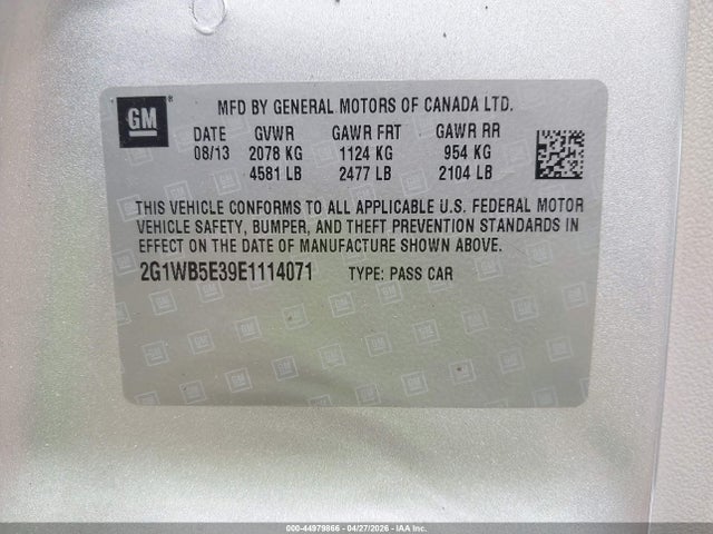 2014 Chevrolet Impala Limited Lt მანქანა იყიდება აუქციონზე, vin: 2G1WB5E39E1114071, აუქციონის ნომერი: 44979866