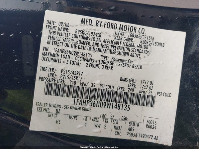 Продажа на аукционе авто 2009 Ford Focus Ses, vin: 1FAHP36N09W148135, номер лота: 44979902