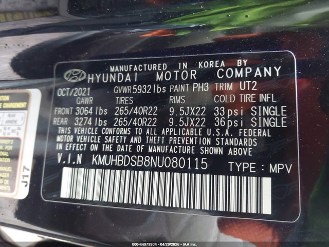 2022 Genesis Gv80 2.5t Awd მანქანა იყიდება აუქციონზე, vin: KMUHBDSB8NU080115, აუქციონის ნომერი: 44979904